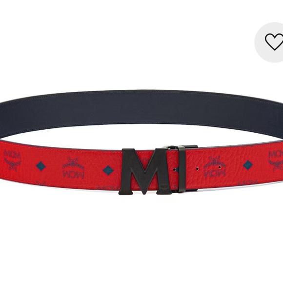 NWT MCM Claus Reversible Leather Belt Red Matte Black - Picture 2 of 9